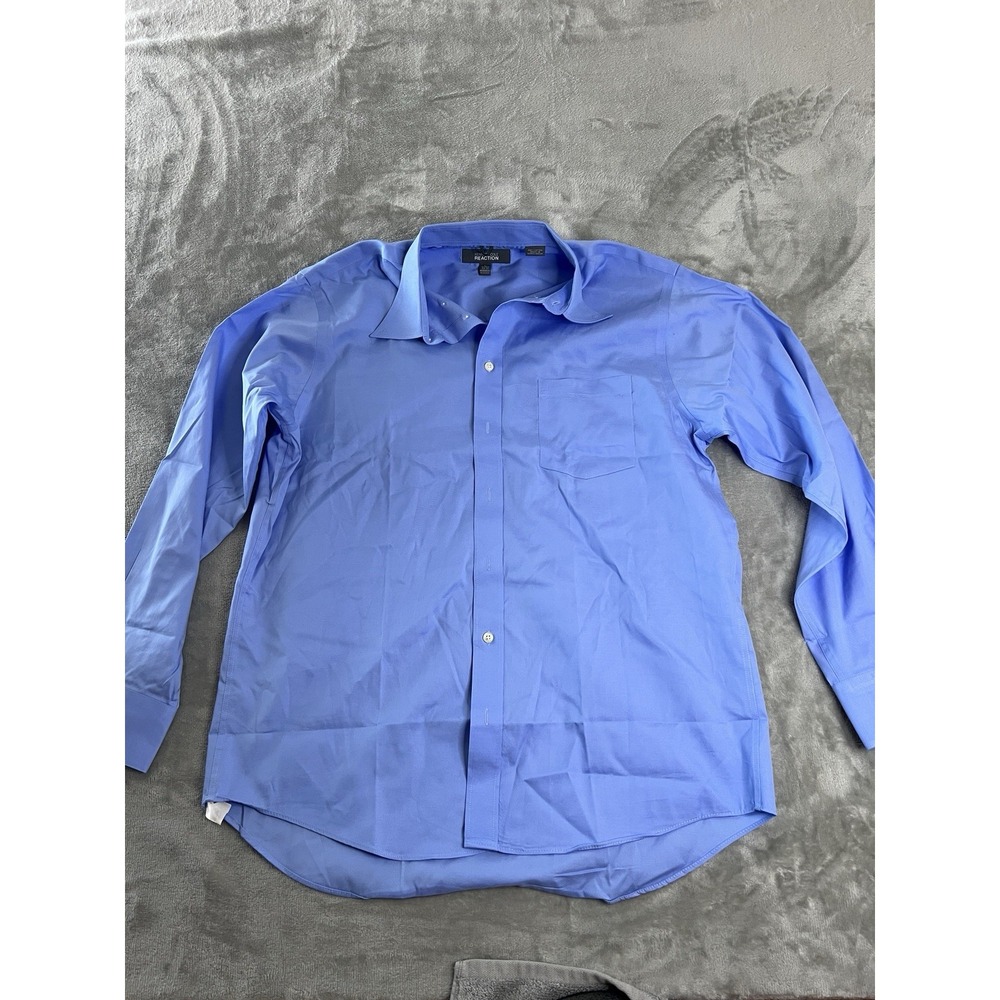 Kenneth Cole Reaction Mens Shirt 16 16.5 34 35 Blue Regular Fit Dress
